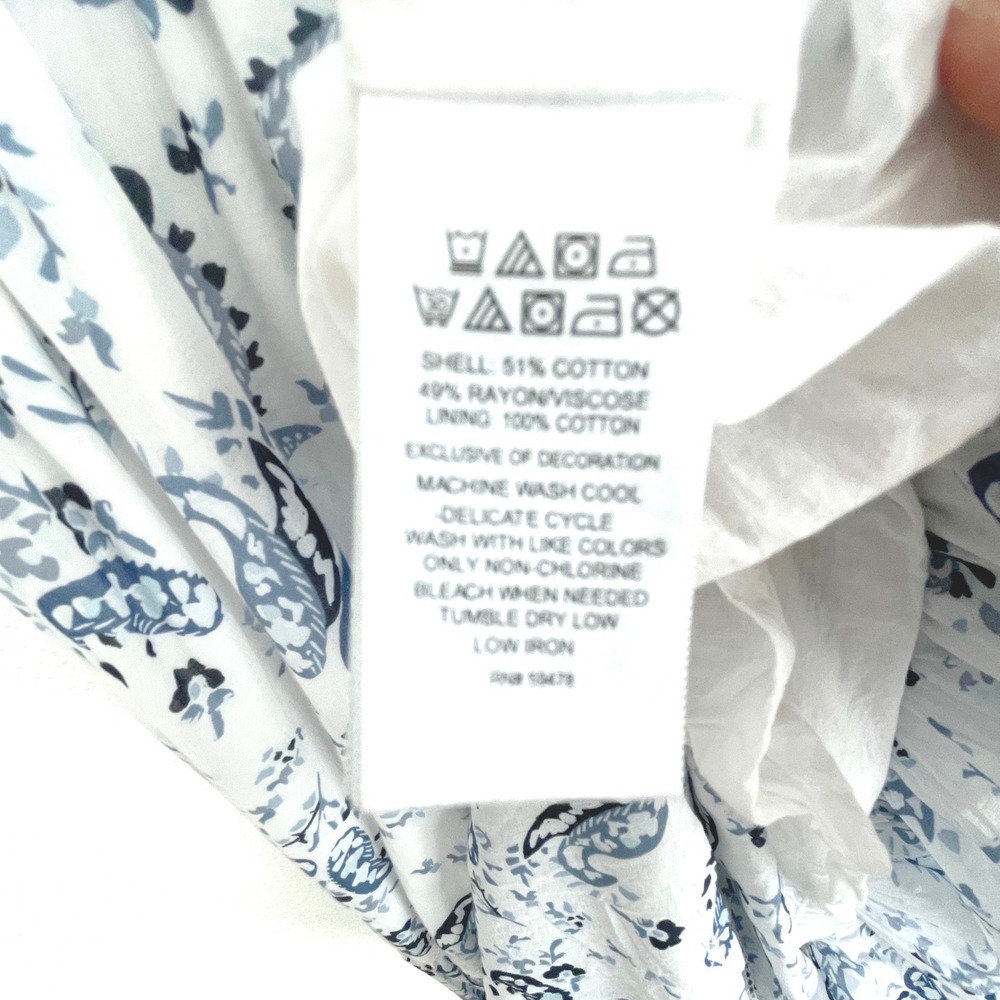 Lucky Brand Blue Paisley Tiered Maxi Dress White Cotton Blend Boho Lace Trim M - Picture 7 of 9